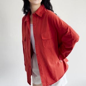 QUEENTIN Kemeja Oversize Wanita 98002 Jeans Wash Polos Lengan Panjang