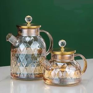 Diamond Amber Kettle 砖石琥珀冷水壶 High Borosilicate Glass Household Heat-resistant thickened glass cold water kettle with filter juice jug flower teapot