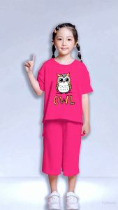 Setelan Anak Perempuan Owl Sketch Usia 5-13 Tahun Setelan Kulot Anak Hoshii