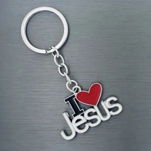 I Love Jesus Alloy Religious Pendant Keychain Heart-Shaped Pendant Christian Faith Religious Gift Prayer Gift for Decoration