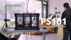 FEELWORLD PS101 Triple 10.1" IPS Vertical Screen Carry On LCD Video Monitor w/ HDR 4K HDMI / 1080p 3G-SDI Input Output 1000 Nits Load Custom 3D LUTs 3 Tally Signal Lights Full Programmable Buttons & V-Mount Battery Plate | JG Superstore
