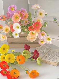Artificial Poppy Flowers Silk Real Touch Fake Poppies with Stems forHome Decor Wedding Centerpieces Faux Flowers Arrangement(6PCS)