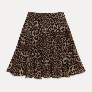 Brown Leopard Print A-Line Waist Slimming Leisure Mid Skirt