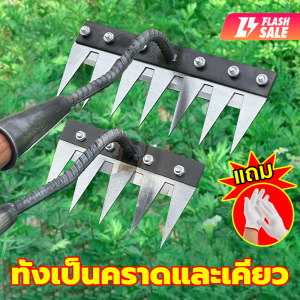 2 ใน 1 แบบ คราดถากหญ้า คราดหญ้า คราดเหล็ก 7/8ฟัน คาดหญ้า วัสดุเหล็กกล้าคาร์บอนสูงขอบคมเก็บ ทั้งเป็นคราดและเคียว คาดหญ้าเหล็ก คราดมีด้าม ใช้ขุดดิน ขุ่นถาง อย่างดี เหล็กหนา ใช้ได้นาน