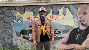 Jaket Varsity Basketball Lakers Casual Vintage Pria Wanita Brown Parasut Full Bordir - Akar Official Store