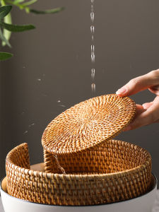 Round Placemats Handmade Rattan Placemats Kitchen Insulation Pads Pot Pads Kettle Pads Coasters Dining Table Protectors(suit)