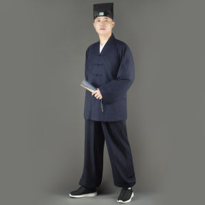 Tai Chi Martial Arts Uniform Men Women Short Robe San Qing Collar Spring Autumn Training Clothes Set