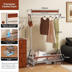 Movable Wheeled High-capacity Wooden Coat Rack