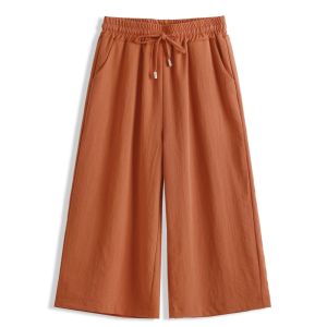 Nine-Tenths Wide Leg Pants Womens Skirt Pants Summer Thin Ice Silk Cotton Linen Loose Straight Seven-Foot Female Pants