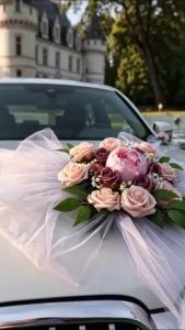 1set Married Car Decorations Set Wedding Pink Roses Artificial Flower Arrangement for Bridal Car Party Vehicle Decoration Set