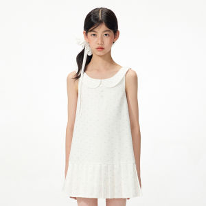 LOVESASAKIDS | Summer Princess No-Sleeve Dress With Peter Pan Collar And Silver-Heart Design White