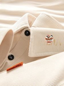 Genio Lamode Mens Long Sleeve Corduroy Shirt Casual Warm Spring Autumn Outerwear New Style Chinese Style Printed Loose Fit