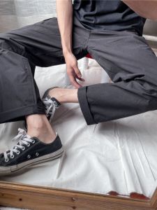 Mens Summer Thin Casual Outdoor Straight Leg Pants Loose Fit Multiple Pockets Workwear Trousers Comfortable Loose Style