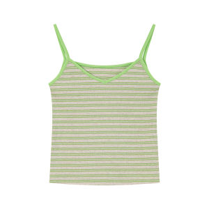 Blue V-Neck Striped Knitted Camisole Top