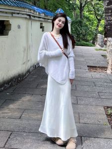 BINKAFENNY | Salt System Early Autumn Korean Style Knitted Sweater And Wrap Around Skirt Two Piece Set For Young Women 18-25 Years Old