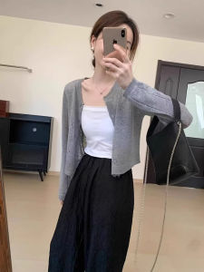 SHUQINGLAI | Áo Cardigan Mỏng Hở Dáng Mùa Hè Có Dây Kéo Chống Nắng Bằng Sợi Kẻ Sọc