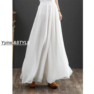 White Wide Leg Pants Womens Summer Thin Loose Oversized Hem Horse-Face Skirt Lingerie Cheongsam Han Dynasty Chiffon Pants Culottes