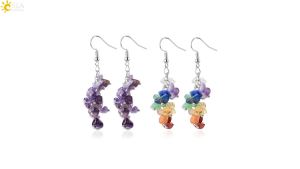CSJA Natural Chipped Stone Earrings Drop Dangle 7 Chakra Irregular Bead Crystal Earrings for Women Fashion Handmade Jewelry G458