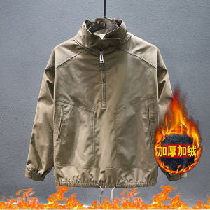 Thickened Fleece Lined Retro Workwear Jacket Mens Winter American Casual Stand Collar Coach Jacket Loose Fit Youth Trend