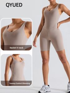 Womens Yoga Suit One-Piece Fitness Clothing Bare Sensation Short Pants Strap Elastic Sports Wear with Chest Pad Quick Dry