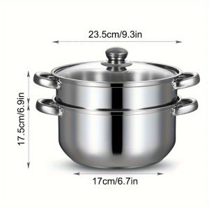 Heat resistant cooking utensil 9.45-inch large stainless steel steamer and soup pot 2-in-1  suitable for induction cookers