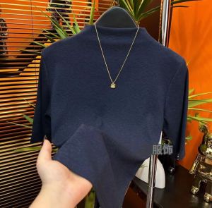 Elegant Half-High Collar Womens T-Shirt Elastic Slim Fit Five-Quarter Sleeve Inner Wear Top Korean Style Commute Fashion