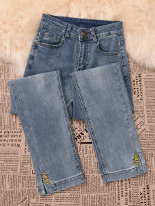 Light Blue High Waist Straight Leg Jeans Womens Summer Thin New Style Fashionable Nine Points Small Size Straight Tube Pants