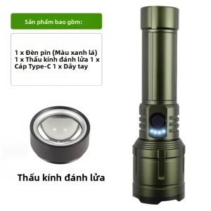 Đèn Pin Sạc Loại C Chống Nước Mạnh Mẽ Đèn Đánh Lửa Tập Trung Đèn Pin Hợp Kim Nhôm 800LM Cho Chuyến Phiêu Lưu Cắm Trại Ngoài Trời
