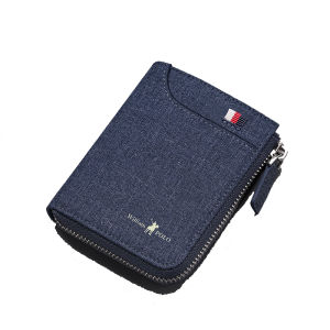 WILLIAMPOLO | Mens Short Canvas Wallet Multi-functional Card Holder Zipper Drivers License Coin Pouch