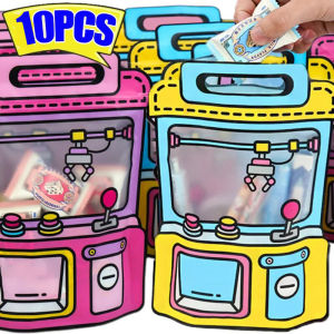 เครื่องทำตุ๊กตาถุงปิดสนิทลายการ์ตูนน่ารัก10ชิ้นบรรจุภัณฑ์พลาสติกมีซิปล็อคในตัวถุงของขวัญสำหรับเด็กป้ายเทศกาล
