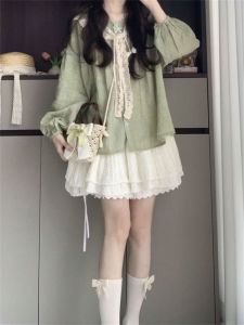 French College Style Long Sleeve Shirt Top Womens High Waist White Mini Skirt Two Piece Set Summer New Arrival Student Fashion