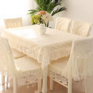 Modern Simple Pure Color Lace Tablecloth Set Rectangular Dining Table Cloth Chair Pad Cover Tea Table Cloth Chair Cover