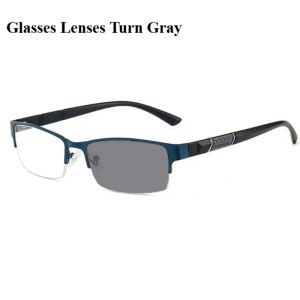 Half-frame Myopia Glasses Photochromic Turn Gray Men Business Glasses 0 ~ -4.0 Lightweight  Blue Light Blocking Glasses