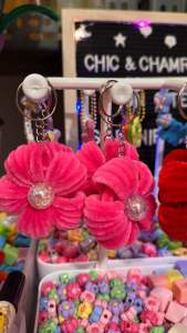 Fluffy Flower Keychain Fuzzywire Handcrafted plush Key ring