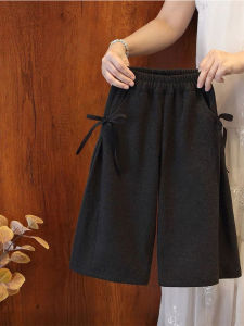 Elegant Bow Kids Wide-leg Trousers With Thick Fleece Lining
