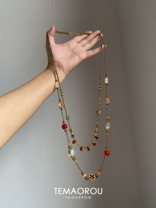 Retro Double Layered Long Metal Necklace Womens High-End Feelings French Style Sweater Chain Accessory Classic Alloy Material