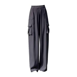 JIANGLU | Slimming Wide Leg Workwear Trousers For Women Summer Ice Silk Thin Casual Pants Drapey Loose Fit High Waist Street Style