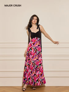 Elegant French Style Printed Spliced Sleeveless Maxi Dress