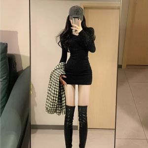 HUOLISI | Sleek Black Knit Bodycon Dress