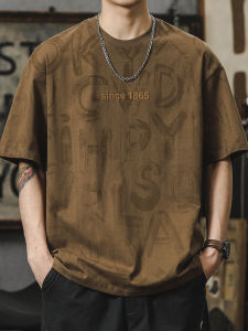 American Short Sleeve T-Shirt Mens Summer New Arrival Pure Cotton Letters over Print Half Sleeve Fashion Brand Retro Loose plus Size T-shirt