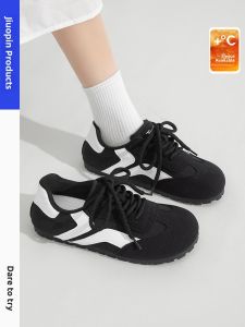 Black Fleece Lined Leisure Deqin Shoes Womens Flat Bottom Board Shoes Casual Little Black Shoe Birkenstock Style Sporty Low Cut