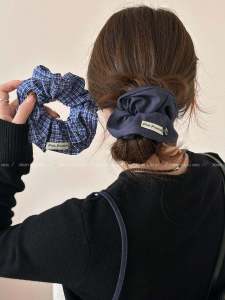 Blue Plaid Hair Ties Womens Korean Style Retro Hair Bands New 2025 High End Hair Accessories Fashionable Hair Bands