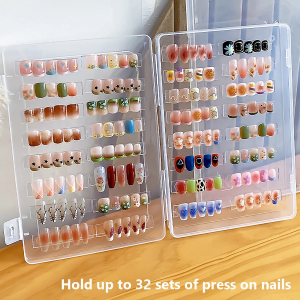 Nail Tips Display Book for 32 Set Press on Nails Gel Polish Storage Board Nail Art Showing Shelf Box
