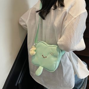 Adorable Cartoon Four Leaf Clover Canvas Shoulder Bag for Girls Lightweight Crossbody Student Youth Fashion Summer Bag
