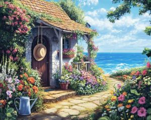 KAYOU | Digital Acrylic Painting Kit DIY Seaside Flower House Hand Art Canvas Hand Painted Home Decor Personalized Surprise Gift