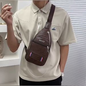 Sling Bag Chest Bag PU Leather Zipper Bag Trendy Stylish Travel Bag Work Bag Business Bag Versatile Mens Best Quality