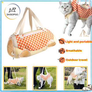 SKISOPGO Pet Dog Cats Travel Carrier Bag Outdoor Travel Breathable Leg Out Shoulder Bag Traction Rope 2-IN-1 Handbag