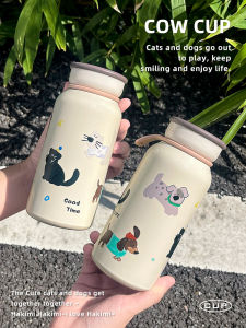 Cute Cat Dog Stainless Steel Insulated Water Bottle Large Capacity Portable Mini Student Tea Brewing Fresh Style Cartoon Cup