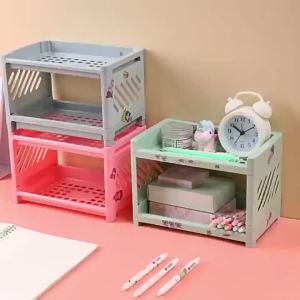 Kệ Lưu Trữ Bằng Nhựa Hai Lớp Để Bàn Khay Đa Chức Năng Đựng Đồ Dùng Văn Phòng Mỹ Phẩm Nhà Bếp Phòng Tắm