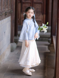 New 2025 Xixi Mu Hanfu Childrens Daily Wear Pre-School Girls Traditional Chinese Style Outfit Set Autumn Floral Print